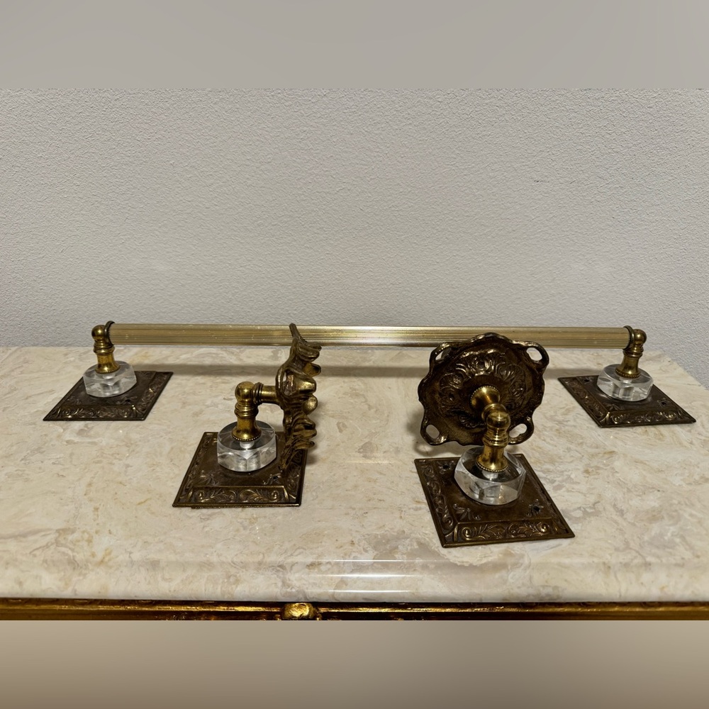 Brass Vintage Towel Bar 3 piece matching set